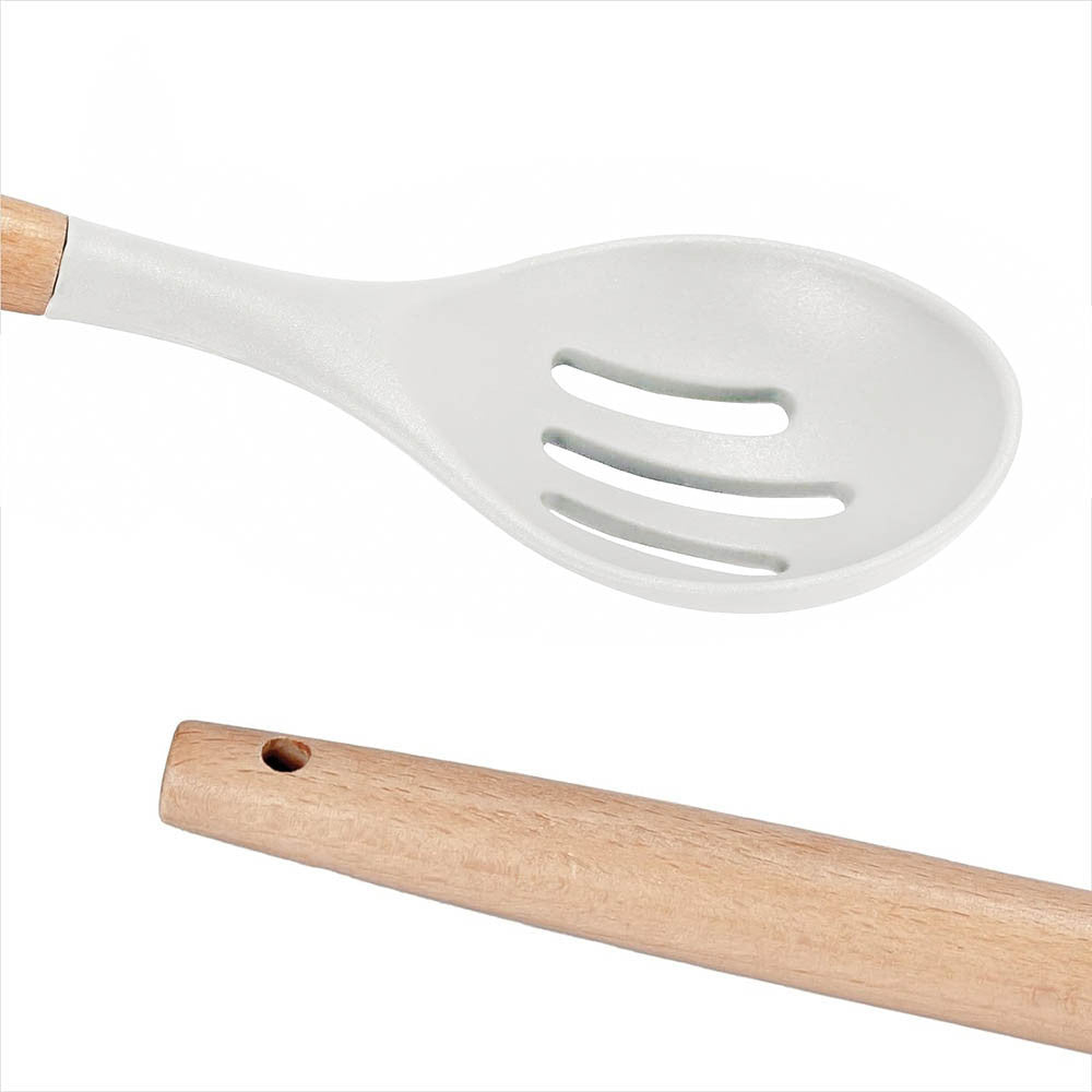 Set de ustensile de bucătărie cu 14 piese, cu cap din silicon rezistent la căldură, suport alb